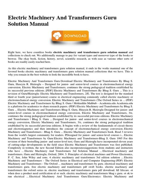 Full Download Electric Machinery And Transformers 3Rd Solution Manual 