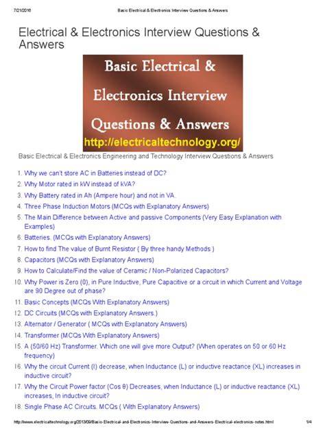 electrical and electronics questions and answer