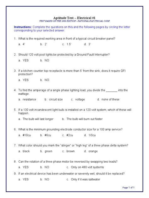 Electrical Engineering Aptitude Test Questions And Answers