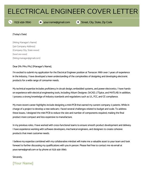 Electrical Engineering Cover Letter Example