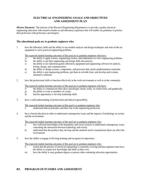 Electrical Engineering Goals And Objectives And Assessment