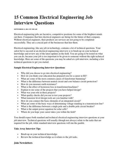 Electrical Engineering Job Interview Questions Answers