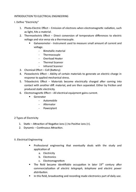 Electrical Engineering Lecture Notes