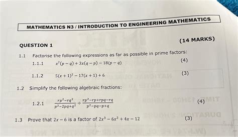Electrical Engineering Mathematics N3 Question Papers