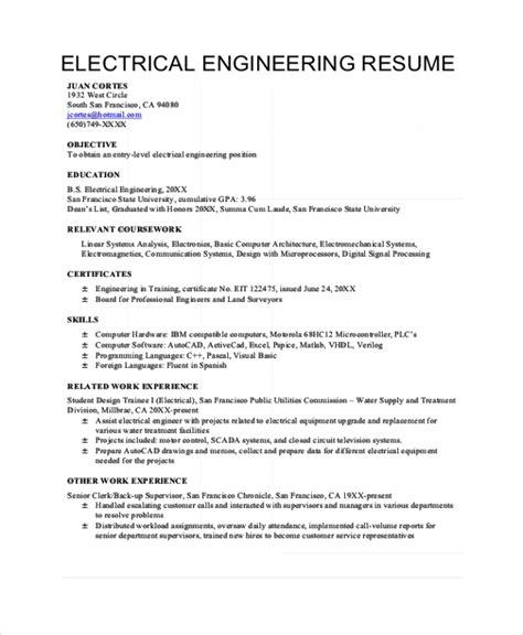 Electrical Engineering Resume Objective Examples