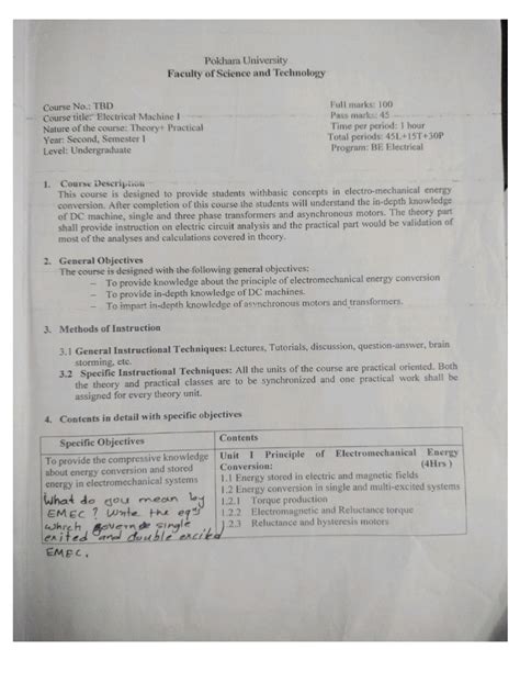 Electrical Machine And Controls Syllabus