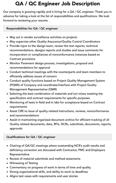 Electrical Qa Qc Engineer Job Description