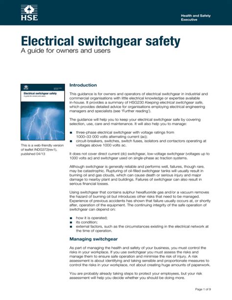 Electrical Switchgear Safety A Guide For Owners And Users