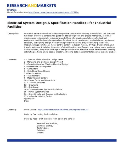 Electrical System Design Specification Handbook For Industrial Facilities