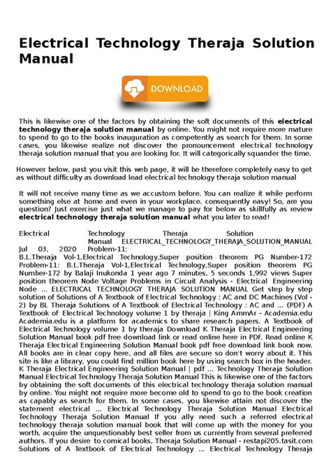 Electrical Technology Theraja Solution Manual