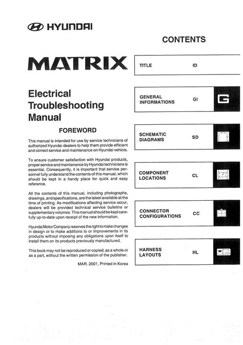 electrical troubleshooting manual hyundai matrix
