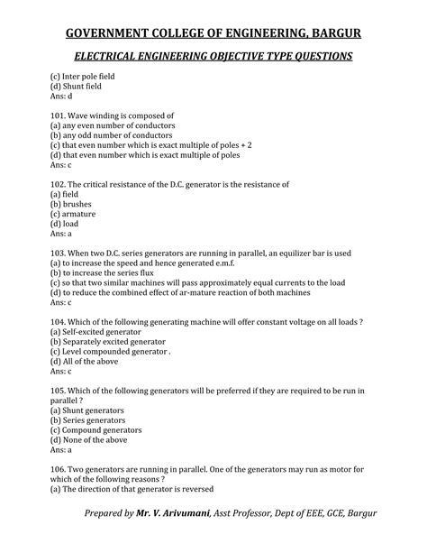 Download Electrical Engineering Subjective Type Questions 