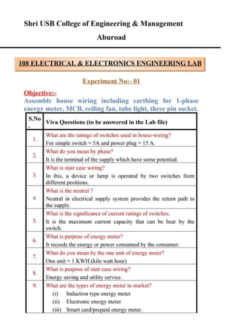 Full Download Electrical Engineering Workshop Viva Questions 