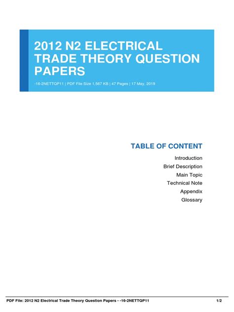 Read Online Electrical Trade Theory N2 2012 Question Papers 