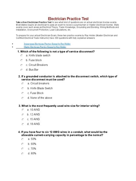 electrician union practice test