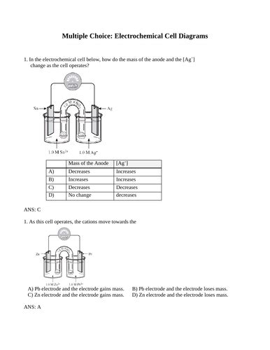 Electrochemical Cell Lab Multiple Choice Questions