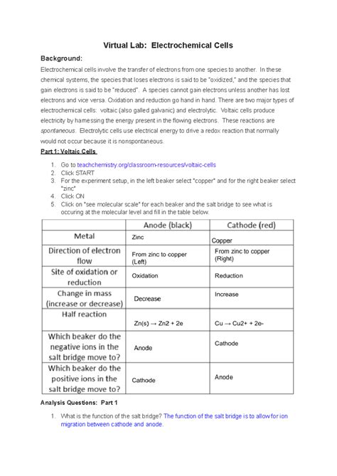 electrochemical cells section review answer key