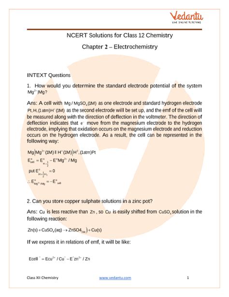 Electrochemistry Class 12 Ncert Solutions