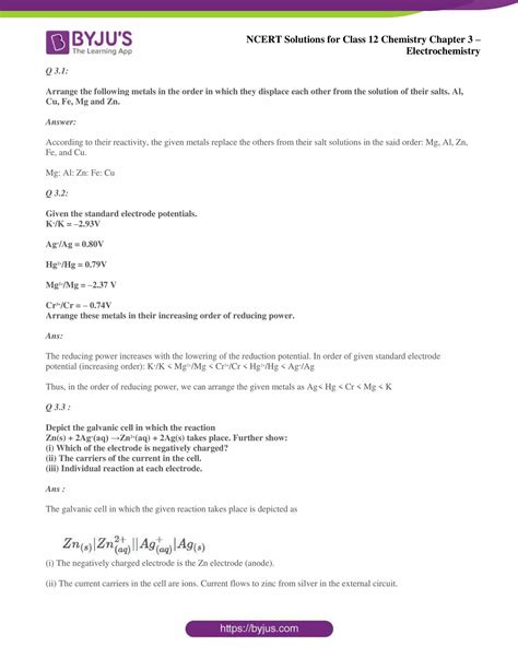 Electrochemistry Class 12 Solutions