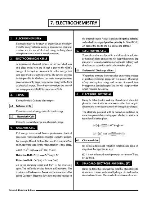 Electrochemistry Notes For Engineering
