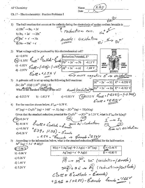 Electrochemistry Practice Problems With Answers