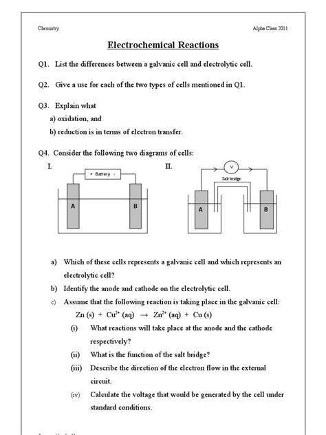 Electrochemistry Worksheet Chemistry Libretexts The Electrochemical Cell Worksheet - The Electrochemical Cell Worksheet