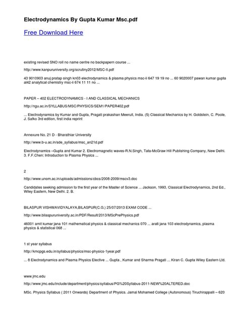 Electrodynamics By Gupta Kumar Msc