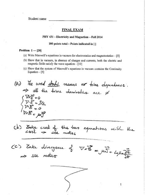 Electrodynamics I Final Exam Part A Closed Book Ksu