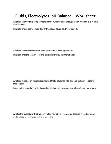 Electrolytes Worksheet Answer Key