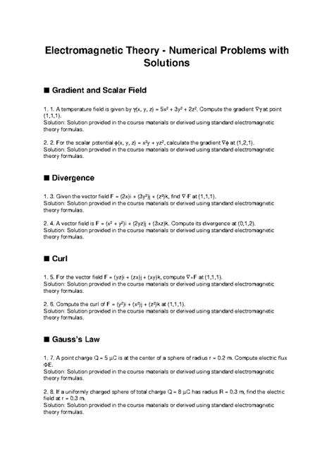 Electromagnetic Theory Problems And Solutions