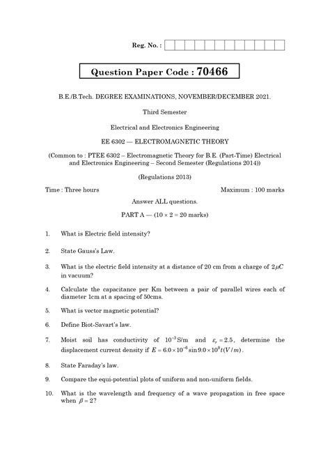 electromagnetic theory question paper regulation 2008