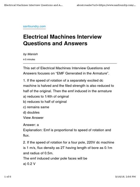 Download Electromechanical Energy Conversion Objective Questions Answers 