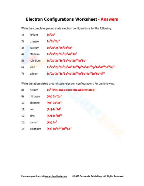 electron configuration practice problems with answers