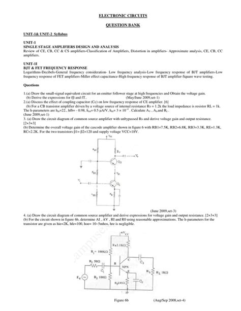 Electronic Circuits Question Bank With Answers