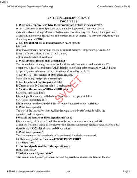 electronics and microprocessor two marks