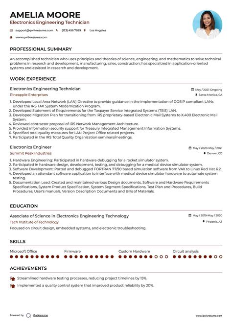electronics engineering technician resume objective