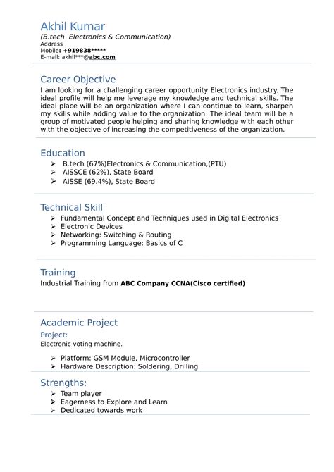 Read Electronics And Communication Engineer Resume 