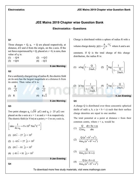 Electrostatics Jee Main Questions