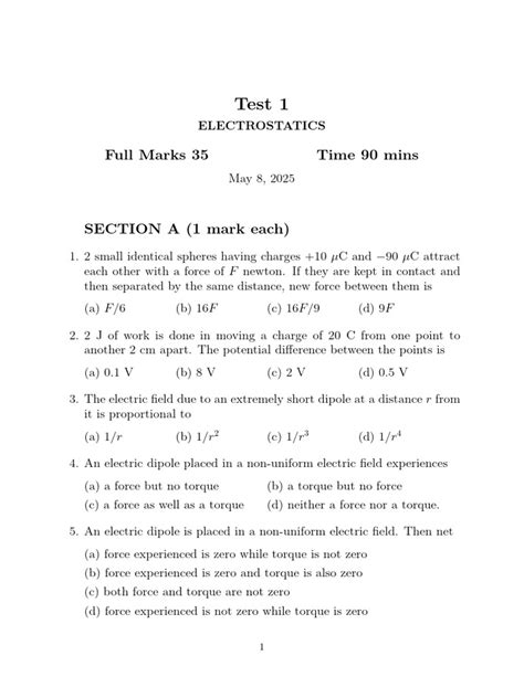 Electrostatics Test Answers