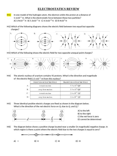 electrostatics test review answers