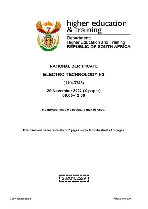 Electrotechnology N3 Question Papers And Memos