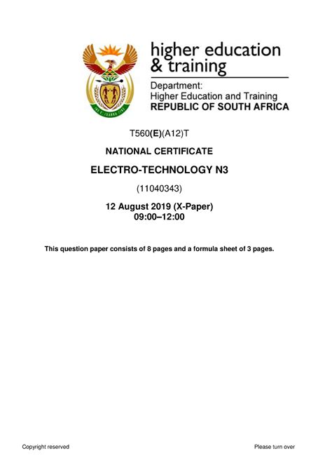 Read Online Electrotechnology N3 Past Question Papers 
