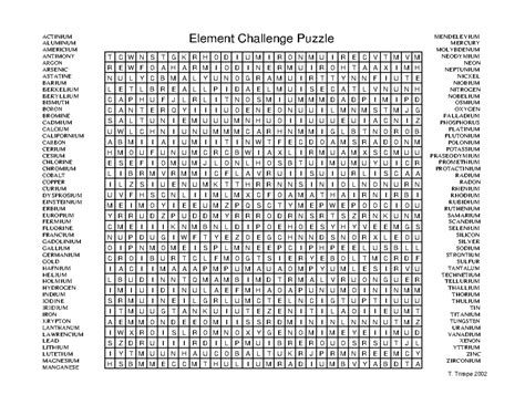 Element Challenge Puzzle Answer Sheet