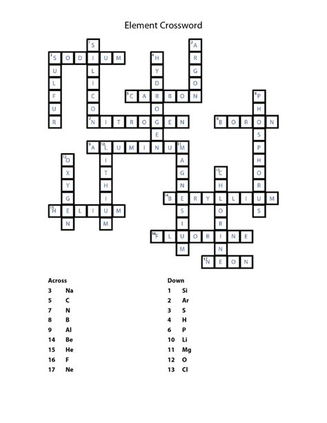 Element Crossword Puzzle Answer Key