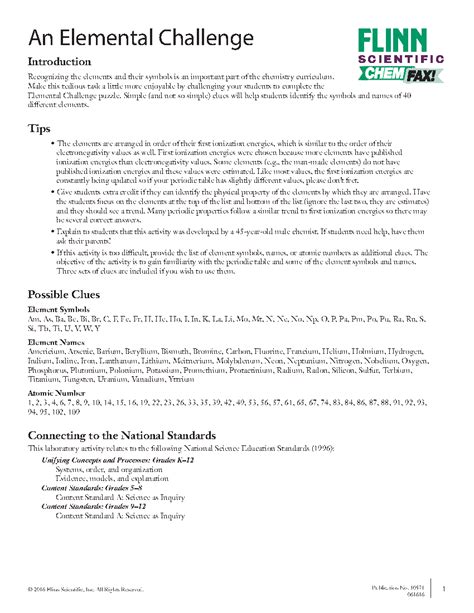 elemental challenge flinn scientific