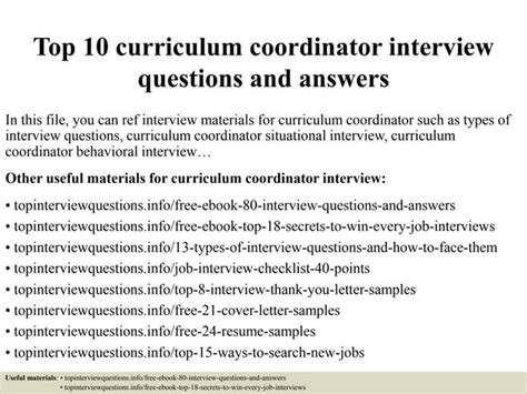 Elementary Curriculum Coordinator Interview Questions