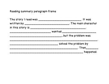 Elementary Paragraph Summary Frame Templates