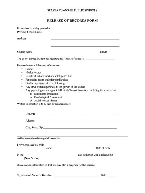 Elementary School Photo Release Form Template