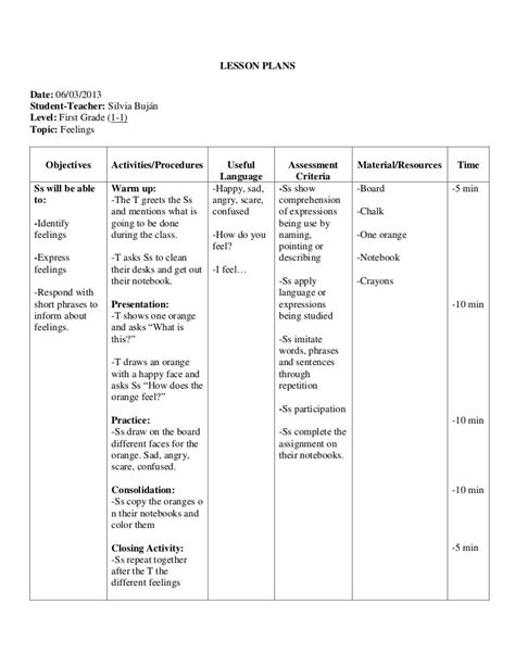 Elementary School Sample Lesson Plans