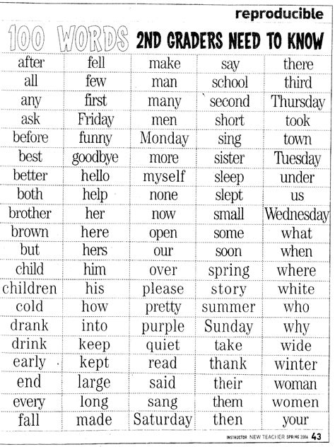 Elementary School Vocabulary For 2nd Grade Word List 2nd Grade Vocabulary Lists - 2nd Grade Vocabulary Lists